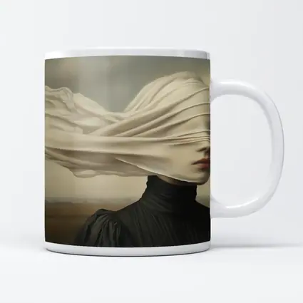Surreal Woman White Veil Wind Field