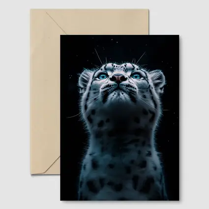 Snow Leopard Blue Eyes Dark Night Sky