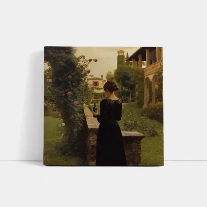 Woman in Black Dress Italian Villa Garden