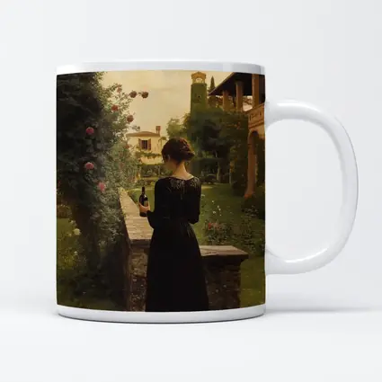 Woman in Black Dress Italian Villa Garden