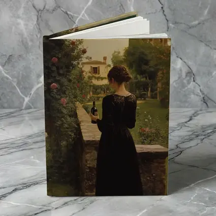 Woman in Black Dress Italian Villa Garden