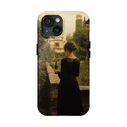 Woman in Black Dress Italian Villa Garden