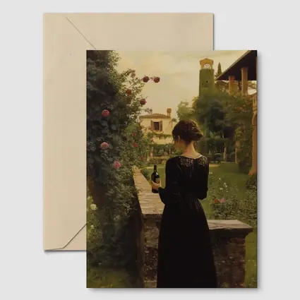 Woman in Black Dress Italian Villa Garden