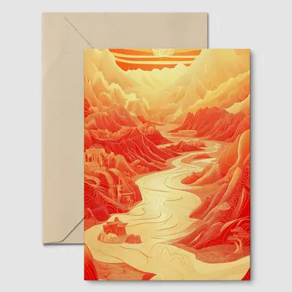 Red Mountain River Valley Chinese Art