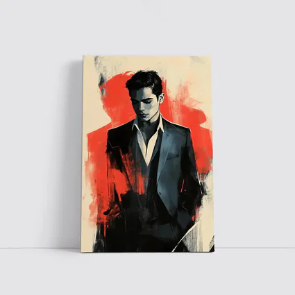 Stylish Man in Suit Red Abstract Background