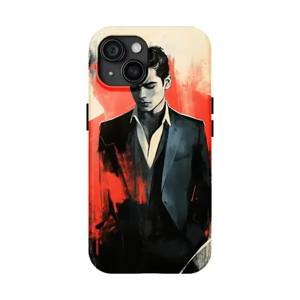 Stylish Man in Suit Red Abstract Background