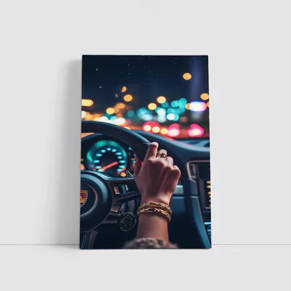 Woman Driving Porsche At Night City