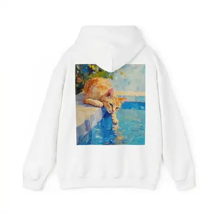 Orange Cat By Pool Oil Painting