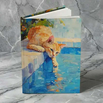 Orange Cat By Pool Oil Painting