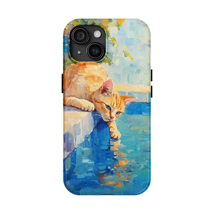 Orange Cat By Pool Oil Painting