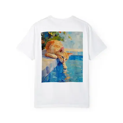 Orange Cat By Pool Oil Painting
