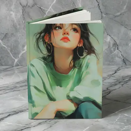 Young Woman Portrait Painting Green Background