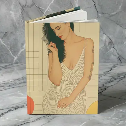 Tattooed Woman Illustration Retro Geometric Background
