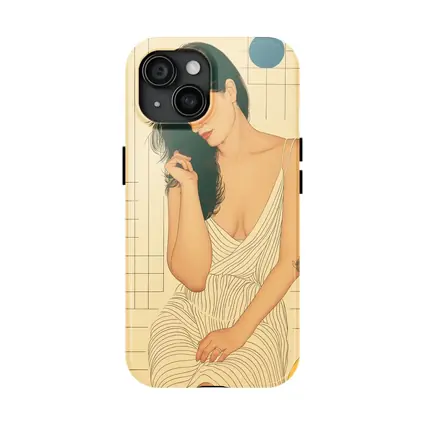 Tattooed Woman Illustration Retro Geometric Background