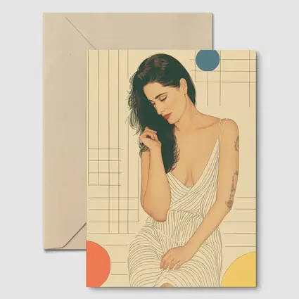 Tattooed Woman Illustration Retro Geometric Background