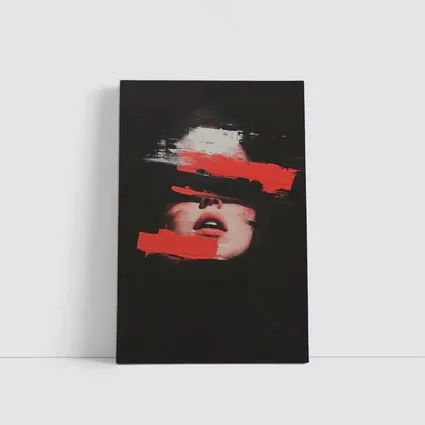 Woman Face Red Brush Strokes Dark Background