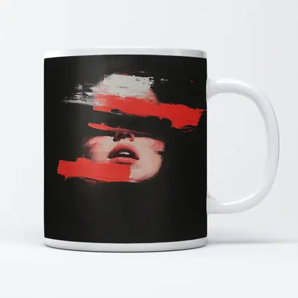 Woman Face Red Brush Strokes Dark Background