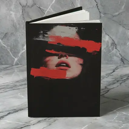 Woman Face Red Brush Strokes Dark Background