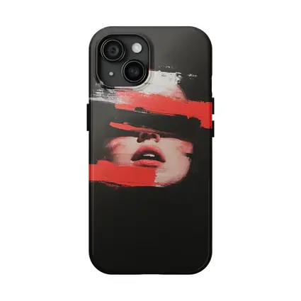 Woman Face Red Brush Strokes Dark Background