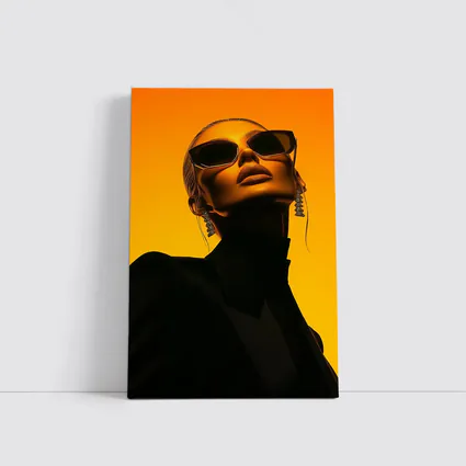 Fashion Woman Sunglasses Orange Gradient Background