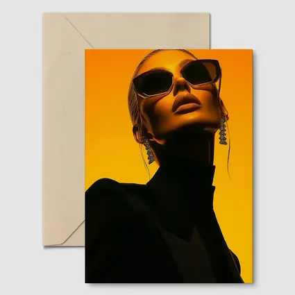 Fashion Woman Sunglasses Orange Gradient Background