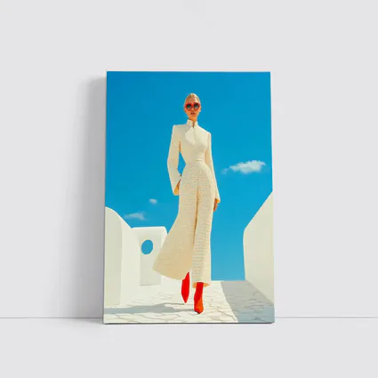 Elegant Woman Cream Outfit Blue Sky