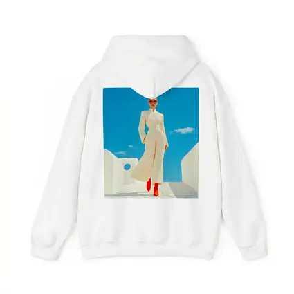 Elegant Woman Cream Outfit Blue Sky