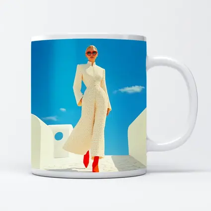 Elegant Woman Cream Outfit Blue Sky