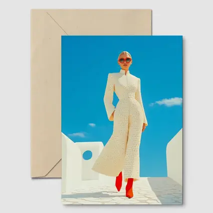 Elegant Woman Cream Outfit Blue Sky