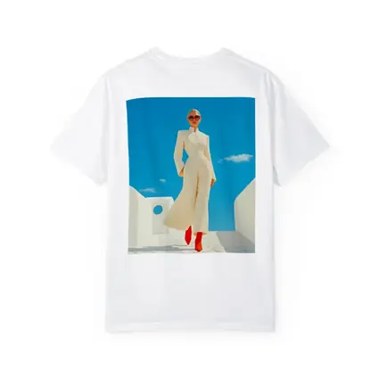 Elegant Woman Cream Outfit Blue Sky