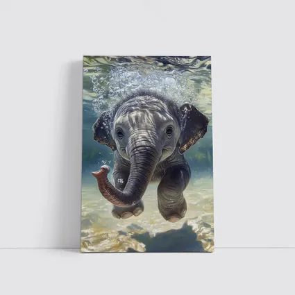 Baby Elephant Swimming Underwater Blue Green