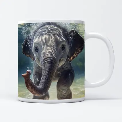 Baby Elephant Swimming Underwater Blue Green