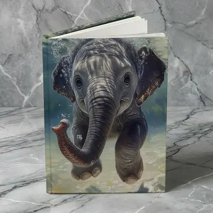 Baby Elephant Swimming Underwater Blue Green