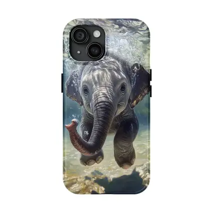 Baby Elephant Swimming Underwater Blue Green