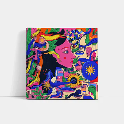 Psychedelic Woman Face Surreal Floral Illustration