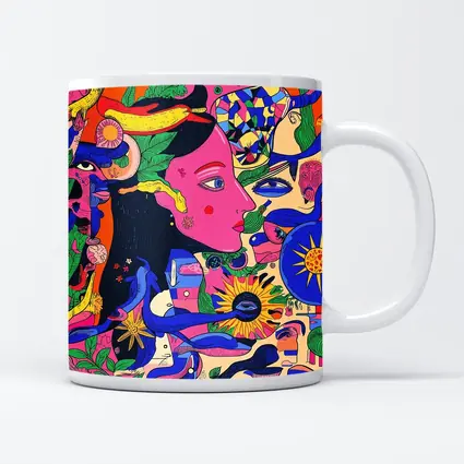 Psychedelic Woman Face Surreal Floral Illustration