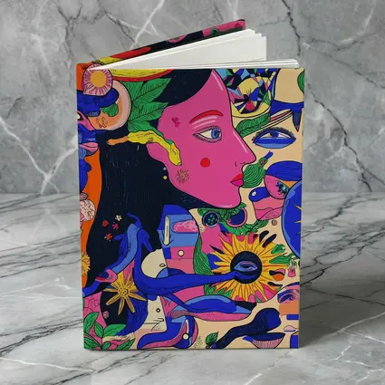 Psychedelic Woman Face Surreal Floral Illustration