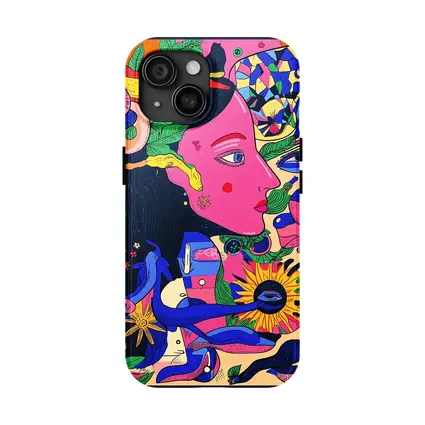 Psychedelic Woman Face Surreal Floral Illustration
