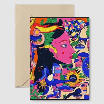 Psychedelic Woman Face Surreal Floral Illustration