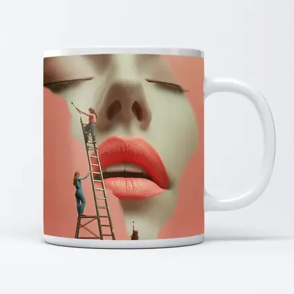 Tiny Women Painting Giant Face Pink