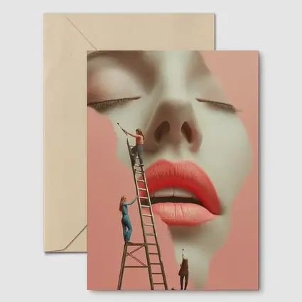 Tiny Women Painting Giant Face Pink