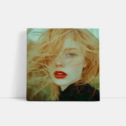 Red Lips Woman Wind Blown Hair Portrait