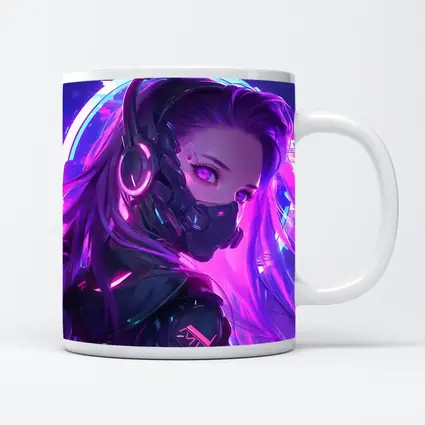 Cyberpunk Anime Girl Neon Purple Glow