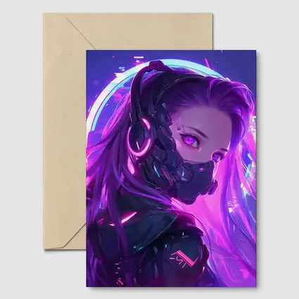 Cyberpunk Anime Girl Neon Purple Glow