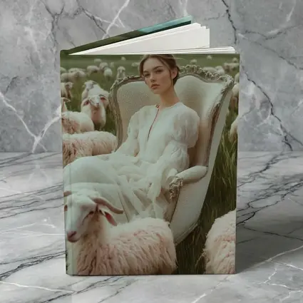 Woman in White Dress Among Sheep Field