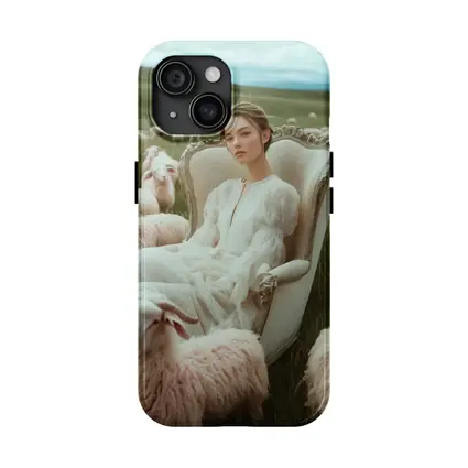 Woman in White Dress Among Sheep Field