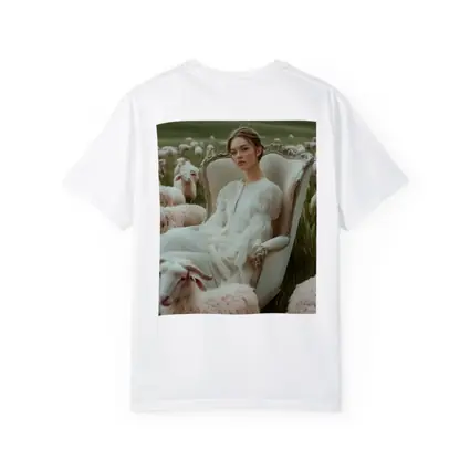Woman in White Dress Among Sheep Field