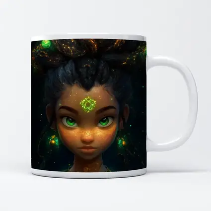 Fantasy Girl Glowing Green Eyes Dark Background