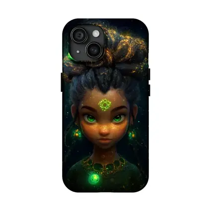 Fantasy Girl Glowing Green Eyes Dark Background