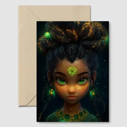 Fantasy Girl Glowing Green Eyes Dark Background